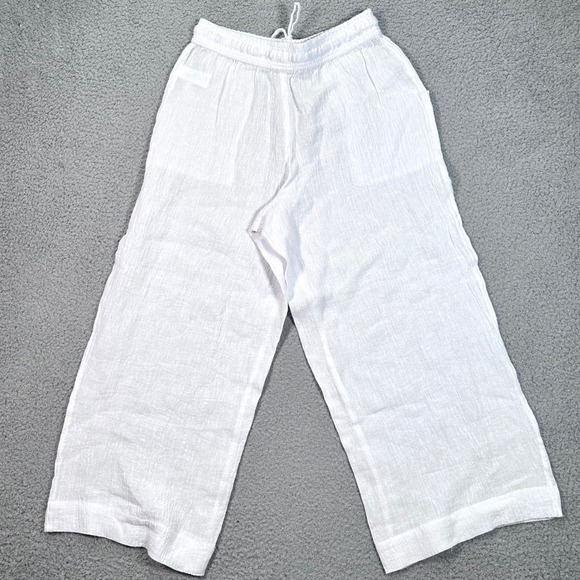 Sigrid Olsen 100% Linen Wide‎ Leg Beach Pants Women's Large White Boho Coastal - Picture 5 of 11